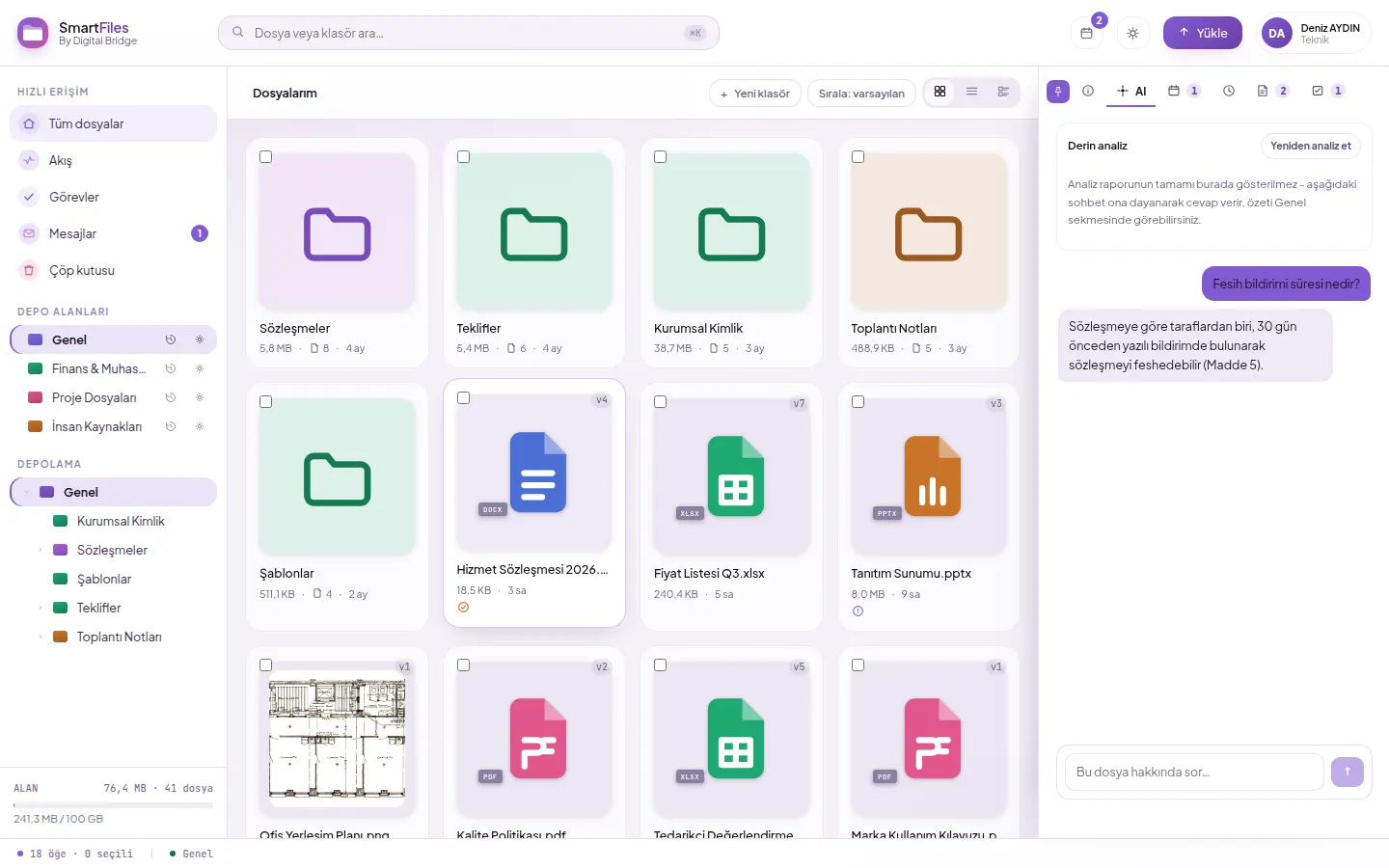 AI tab: AI summary, deep analysis and chat with the file