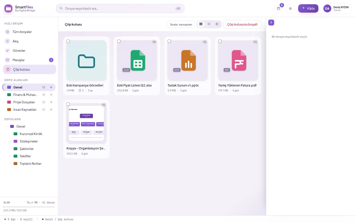 Trash: deleted files and folders