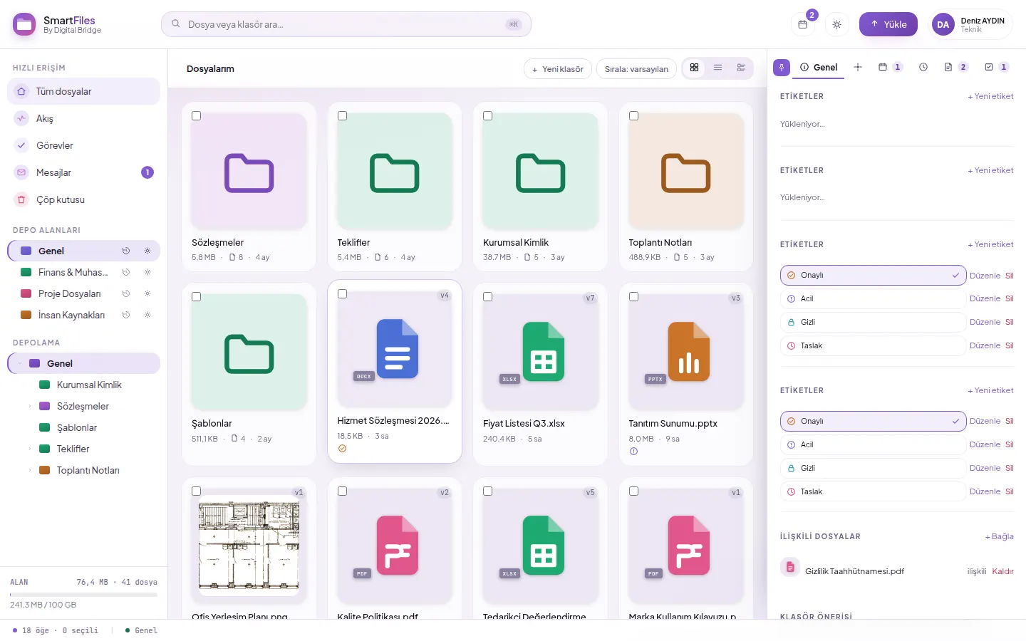 Labels and associated files on the General tab