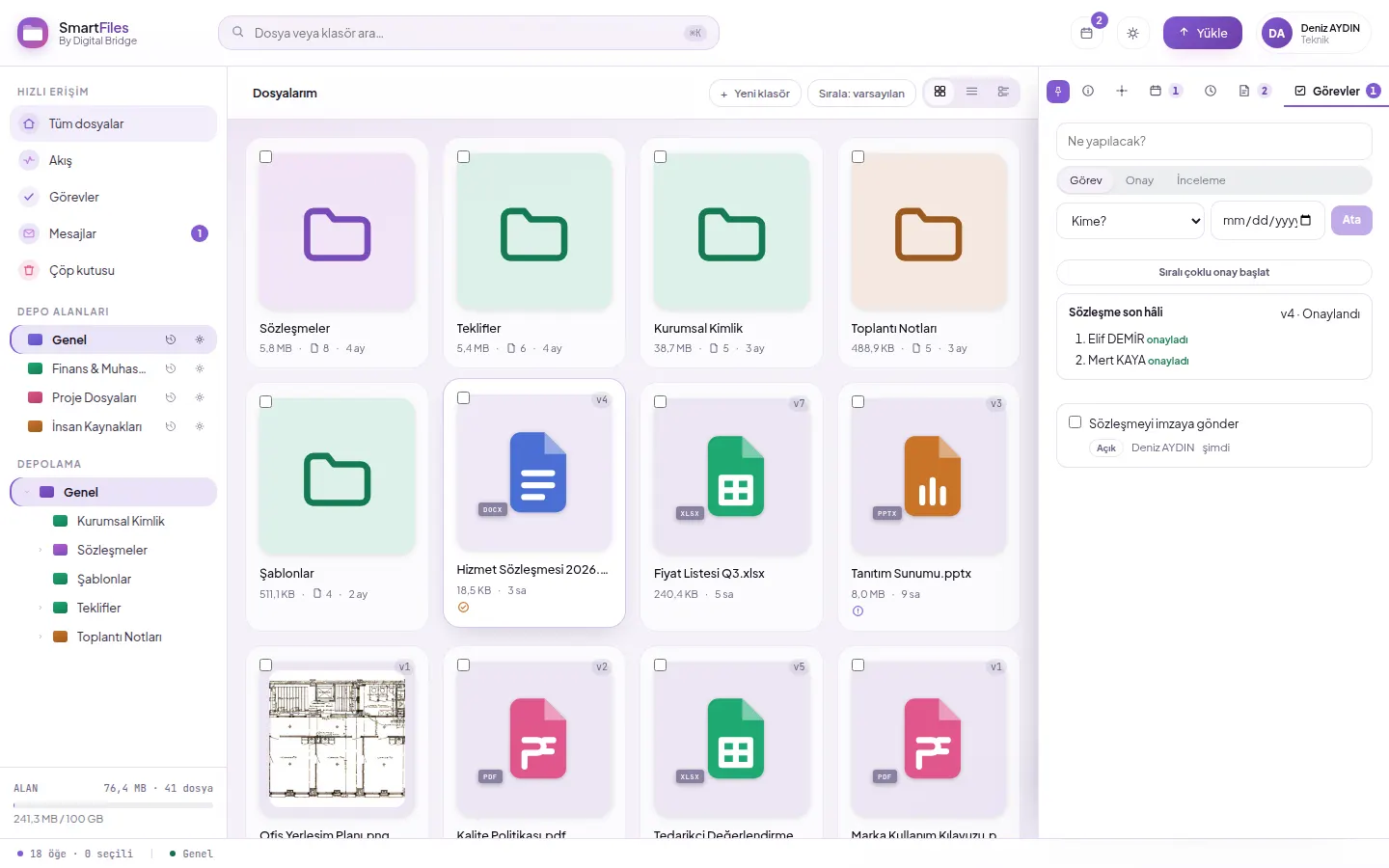 Tasks tab: assign tasks, approvals, or reviews