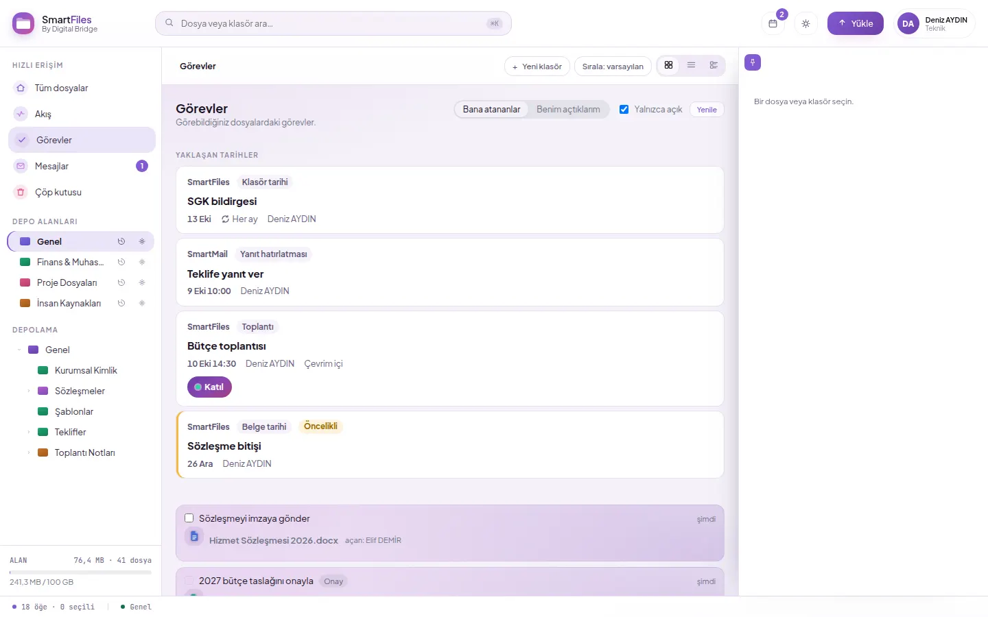 My Tasks screen: tasks assigned to me