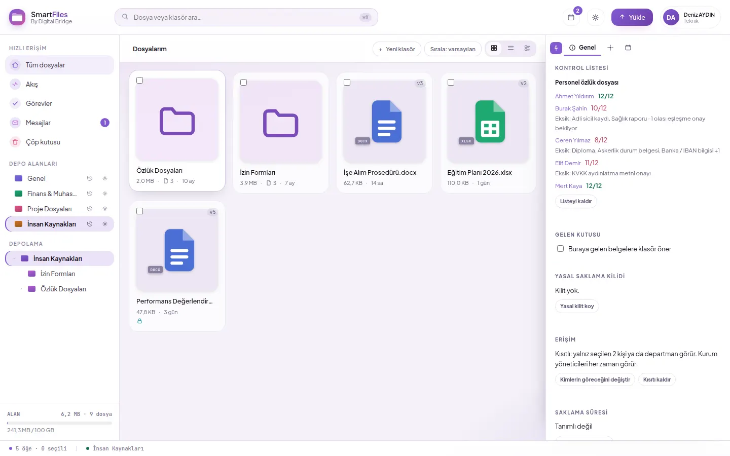 Checklist: completed and missing documents for each employee in personnel files