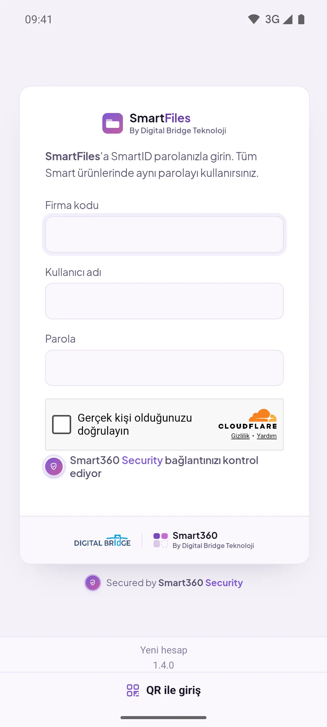 SmartFiles login screen: DBLinx login page and the QR login button at the bottom