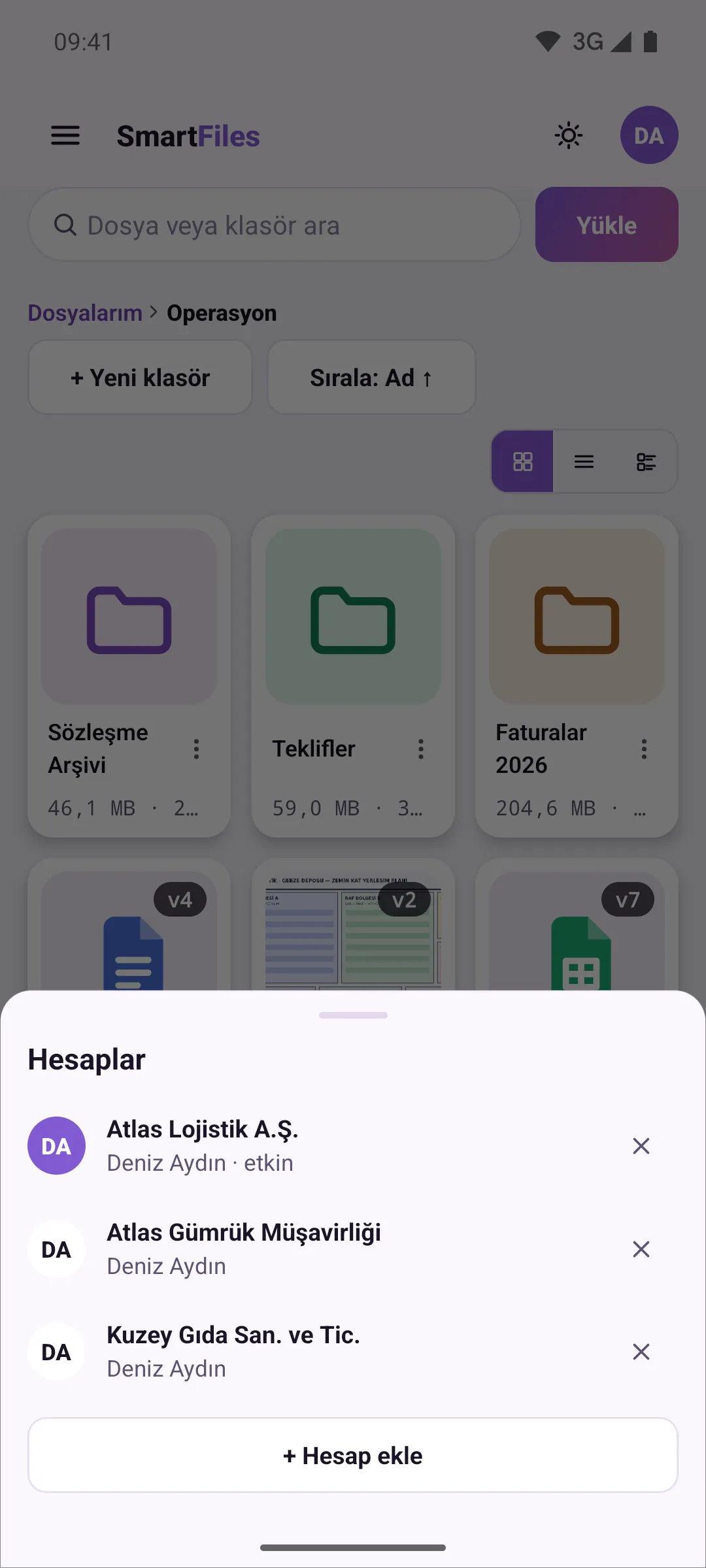 Accounts list and Add Account button