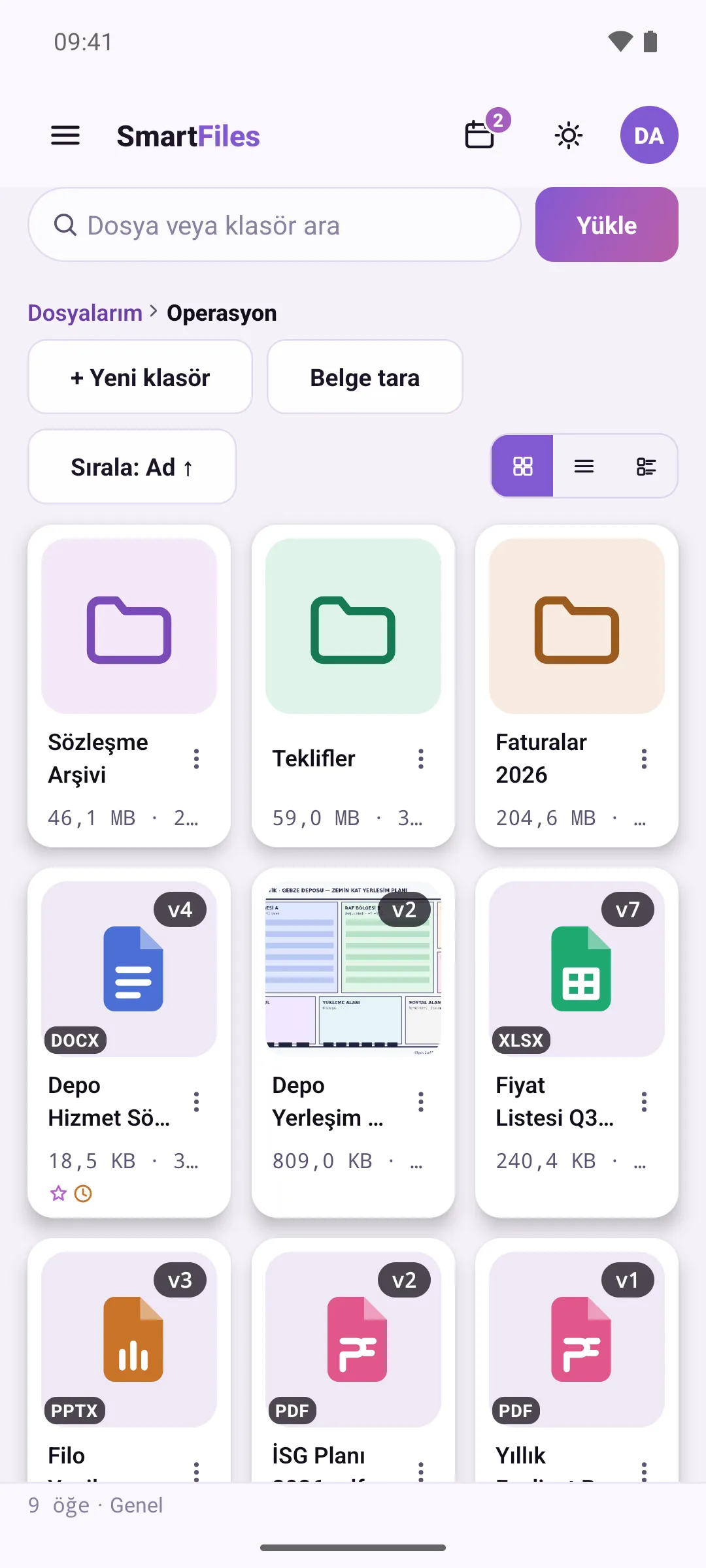 Folder and file cards, location bar