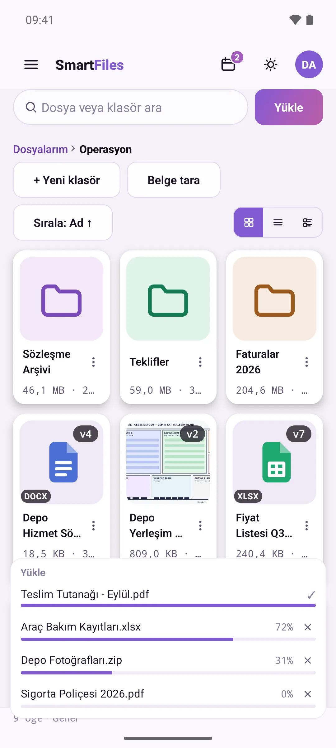 Upload box: completed, ongoing and pending files