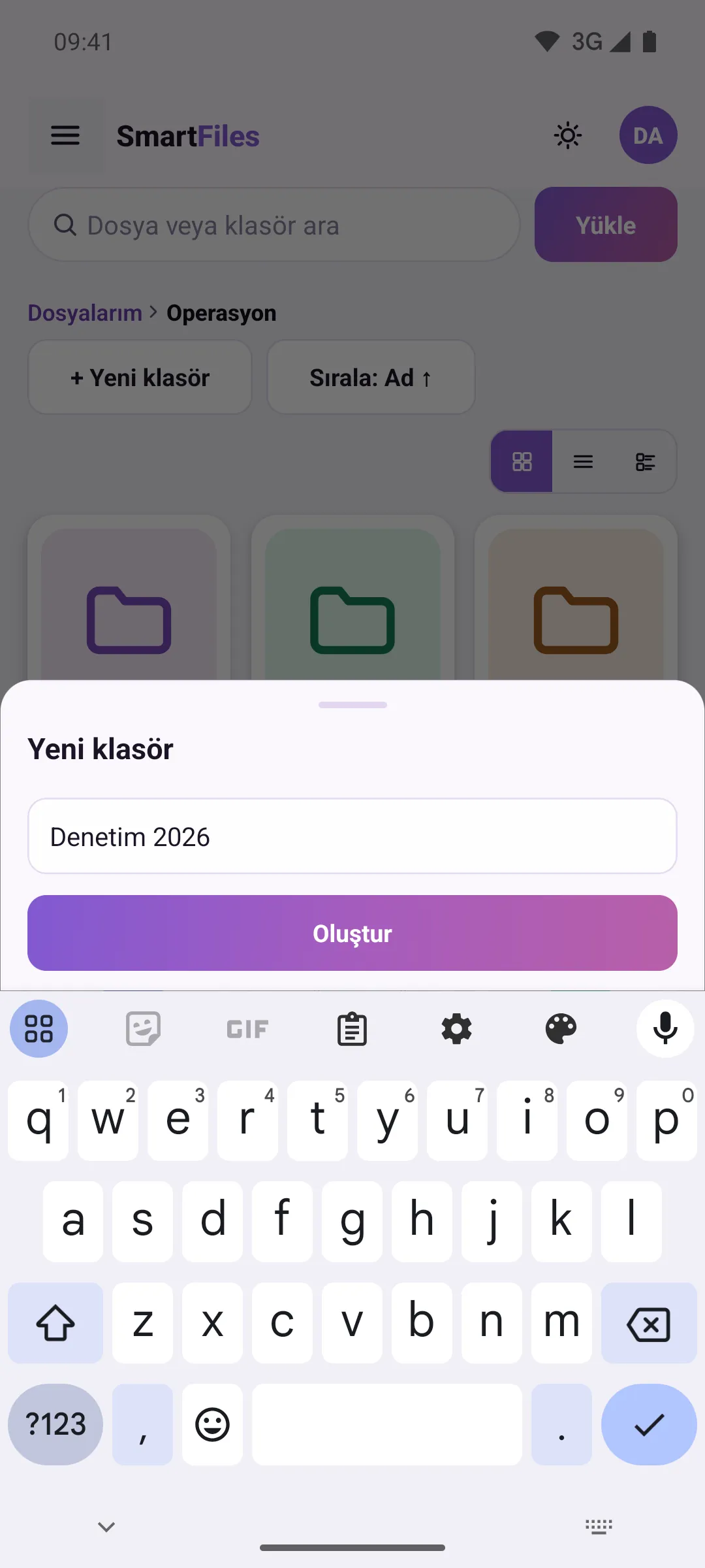New folder window and keyboard