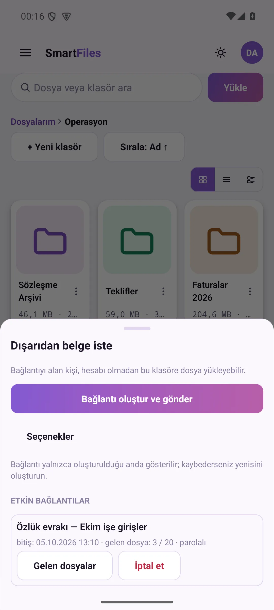 Request document externally: single-touch connection and active links