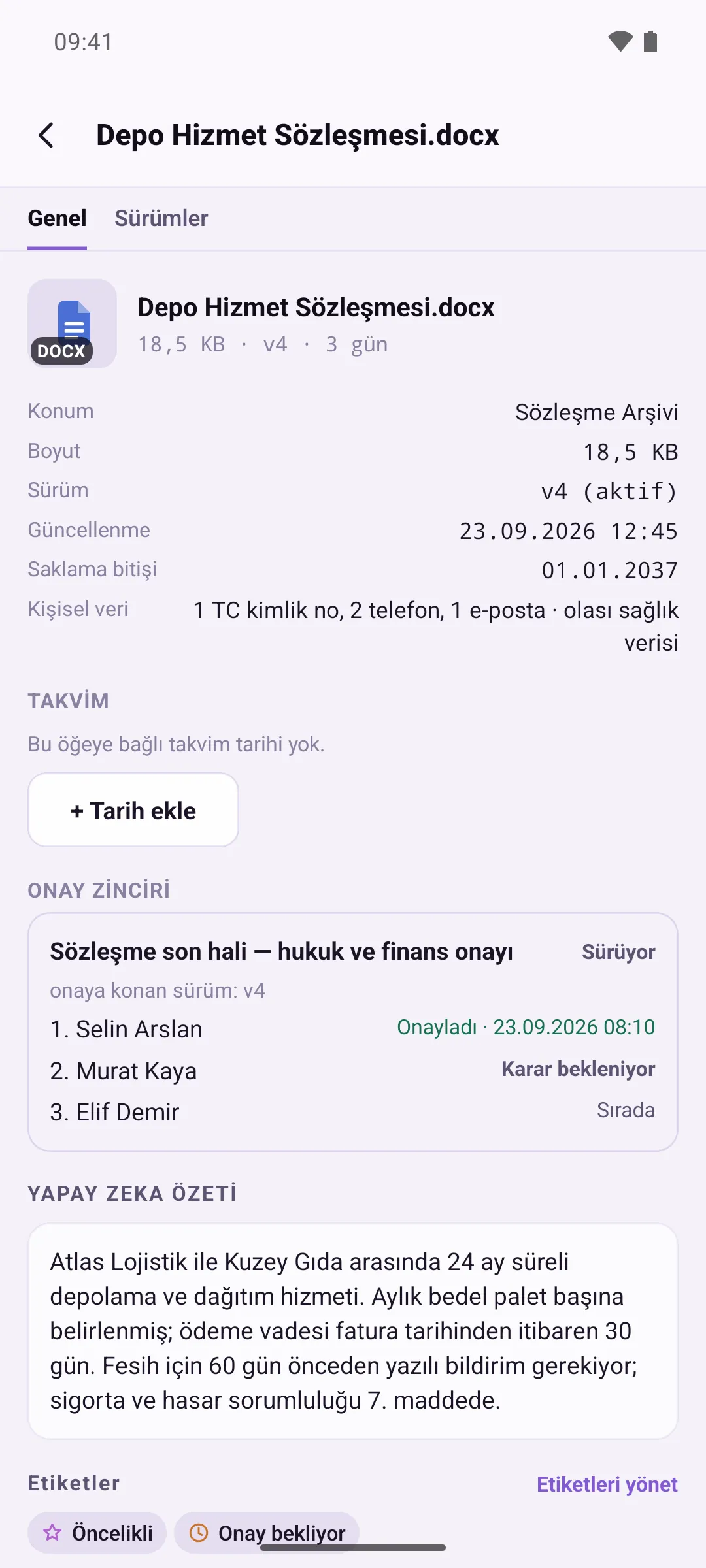 Personal data row in file details