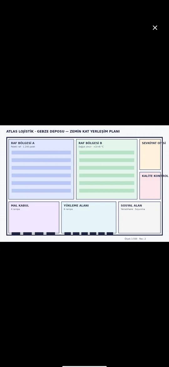 Full-screen visual preview in the mobile app: storage layout plan