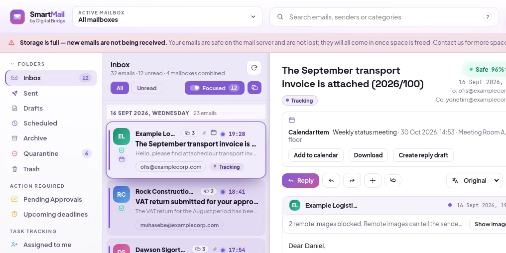 Red banner that appears at the top of the dashboard when storage is full