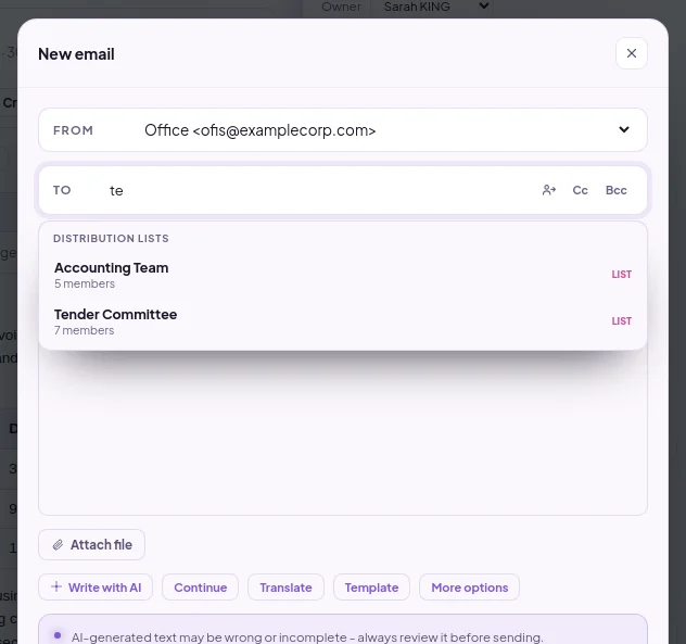 Suggestions that appear while typing in the To field: people and distribution lists