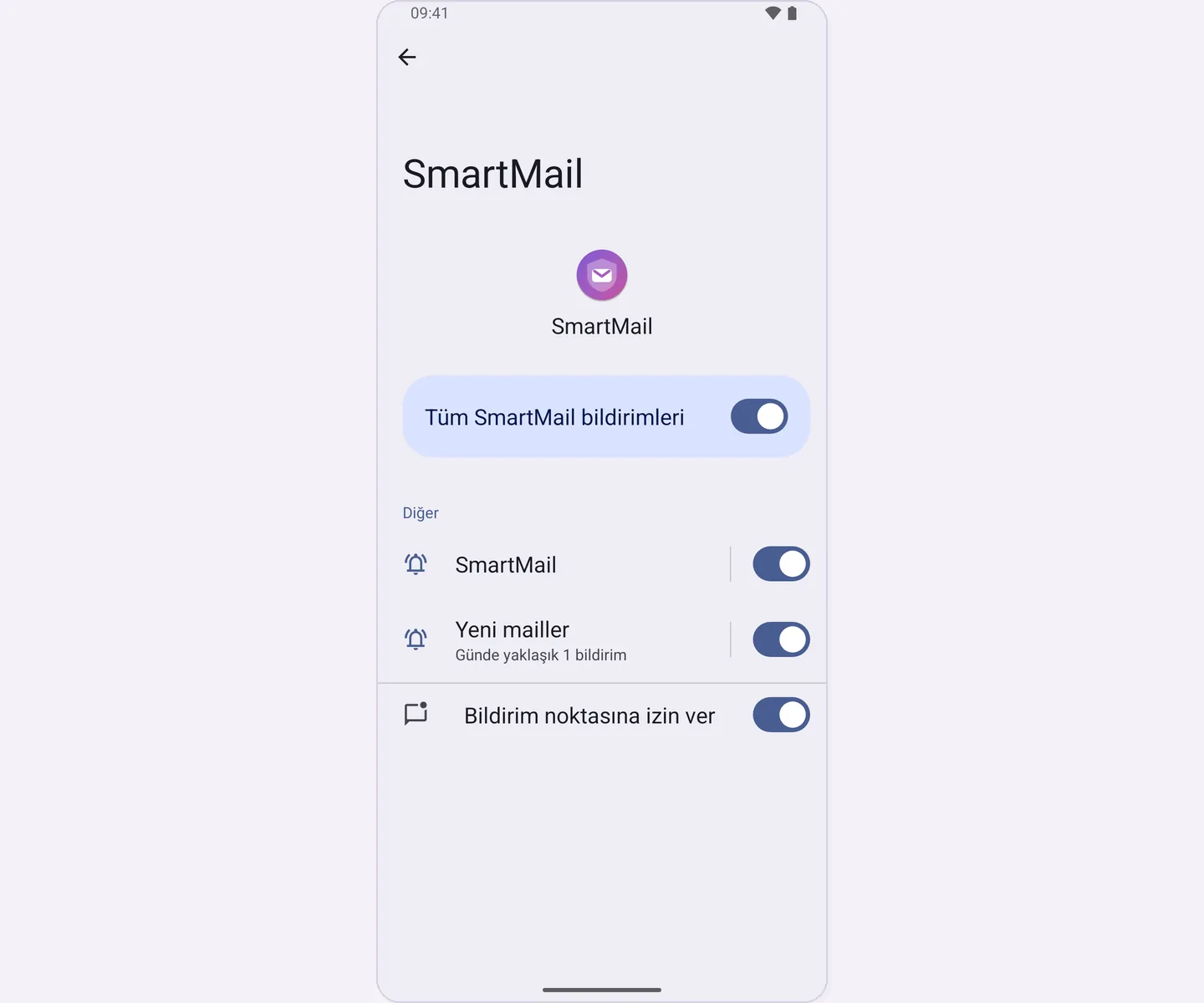 SmartMail notifications in Android settings