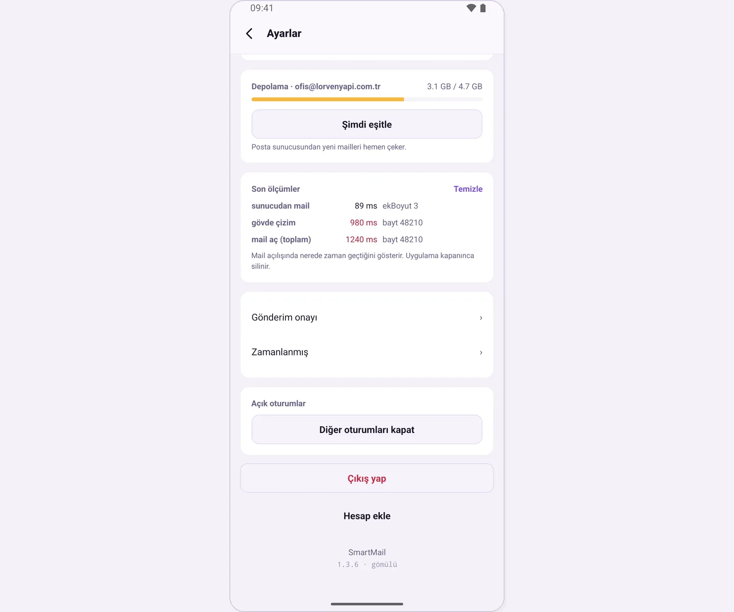 Settings: Close other sessions and Sign out
