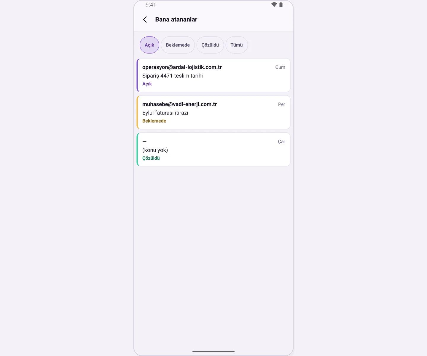 Assigned to me: status filter and emails assigned to you