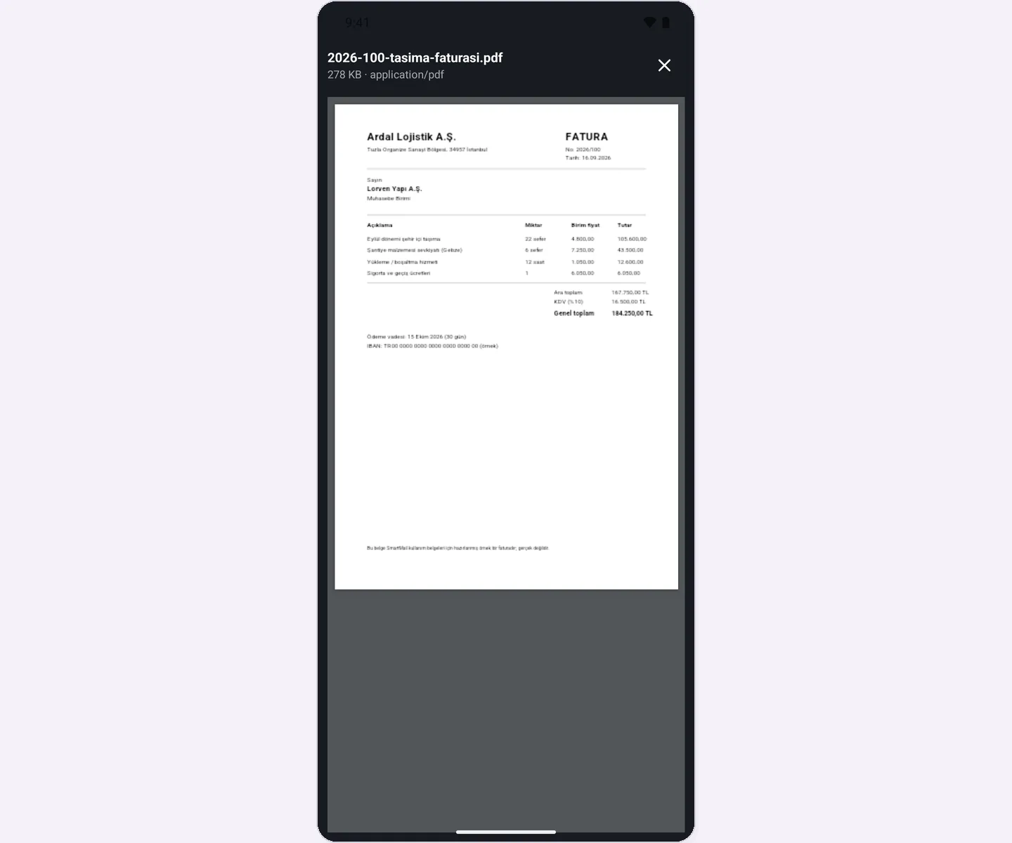 PDF preview: file name, size, and document