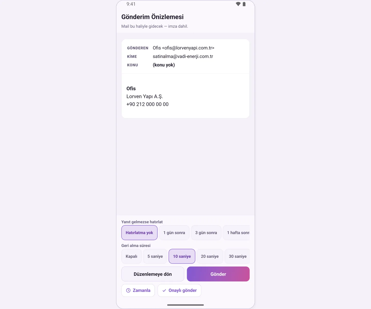 Send preview: undo delay selection