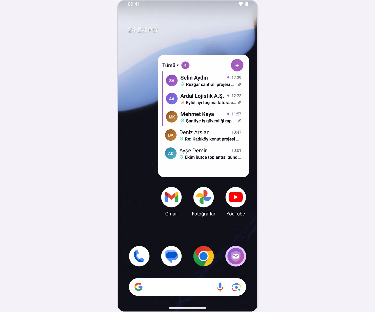 SmartMail widget on the home screen