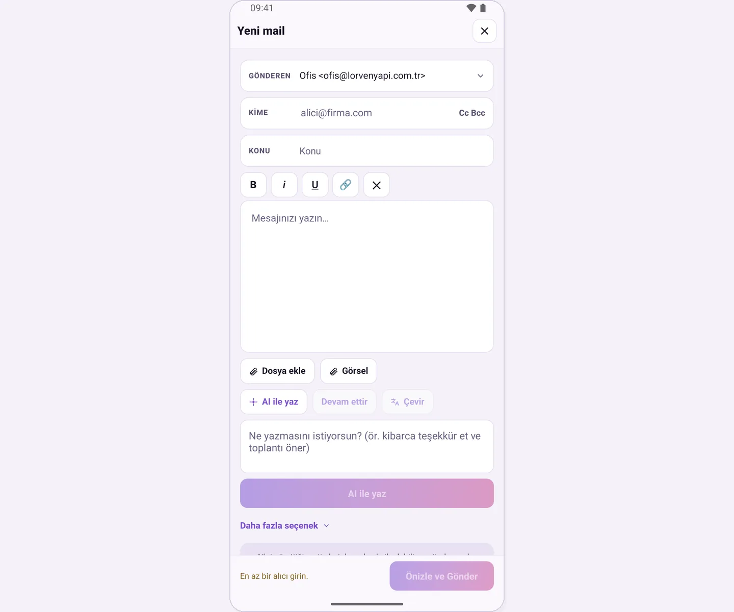 Write with AI panel
