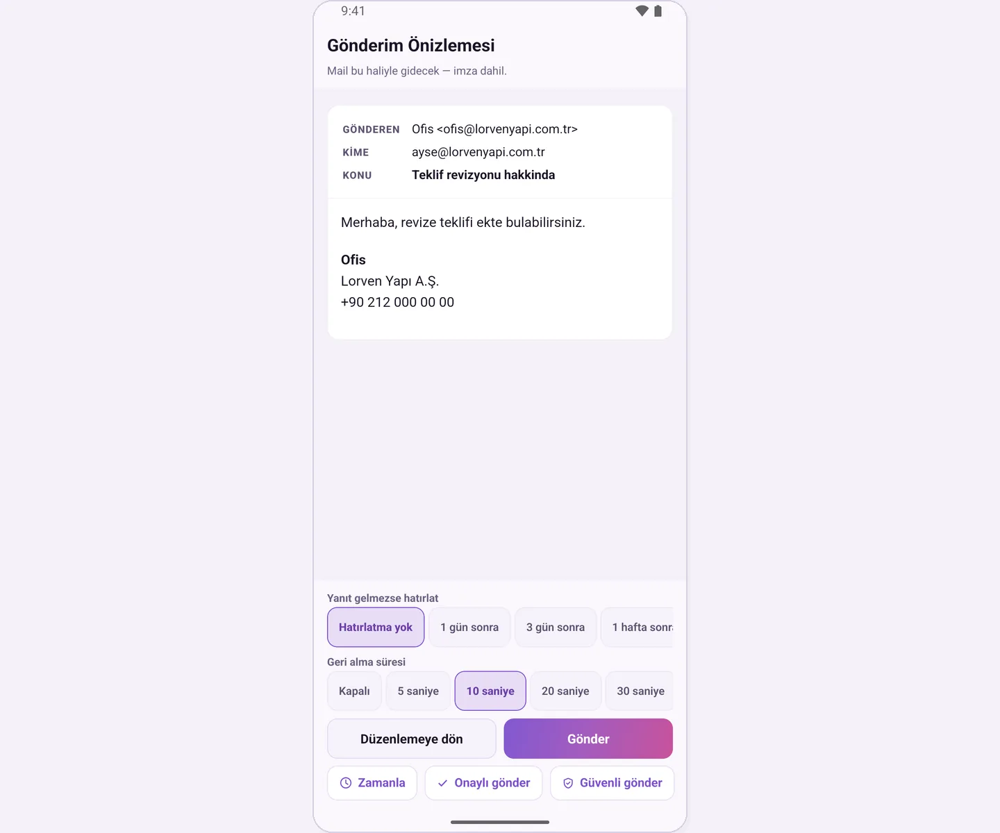 Send for approval button in the sending preview