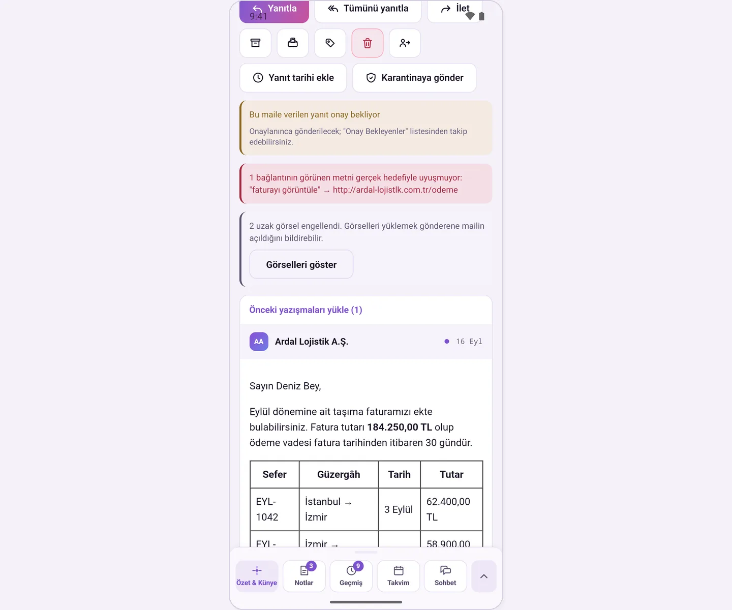 Reading screen of a grouped conversation: load previous emails row and open email