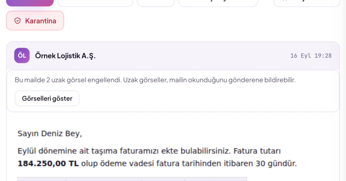 Banner in the mail reader stating that remote images are blocked, and a Show images button