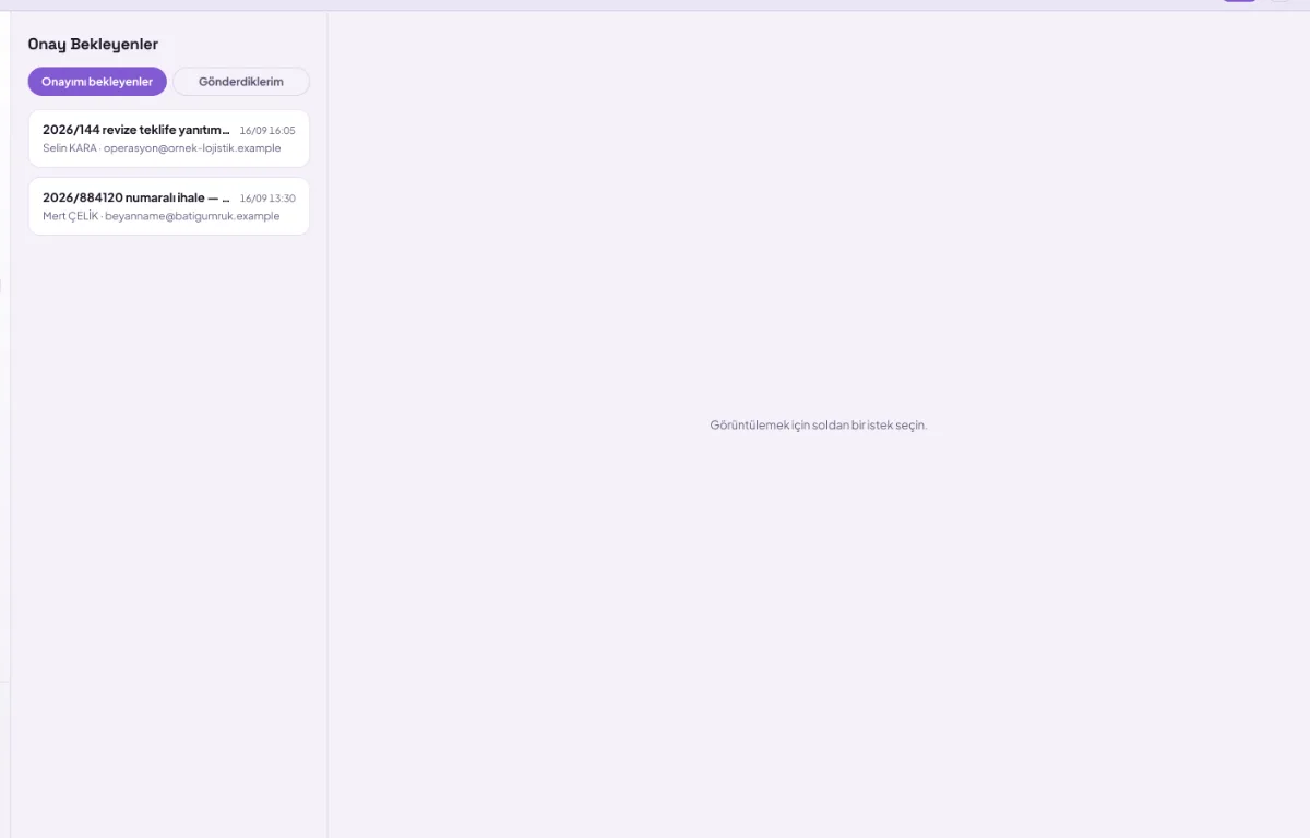 Pending approval list: those awaiting my approval and those I sent for approval are in separate tabs
