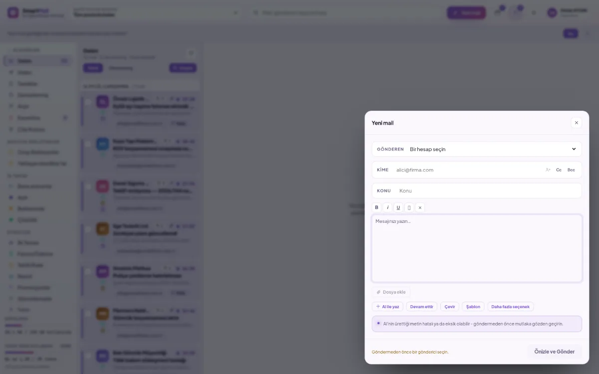 Mail compose screen: approved send option and approver selection