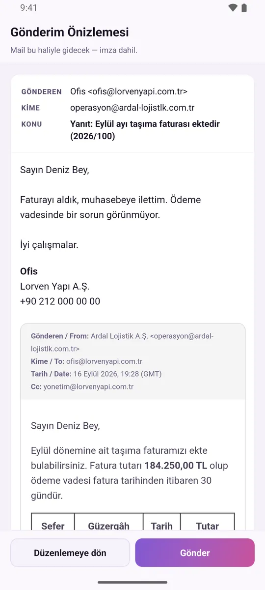 Mobile send preview