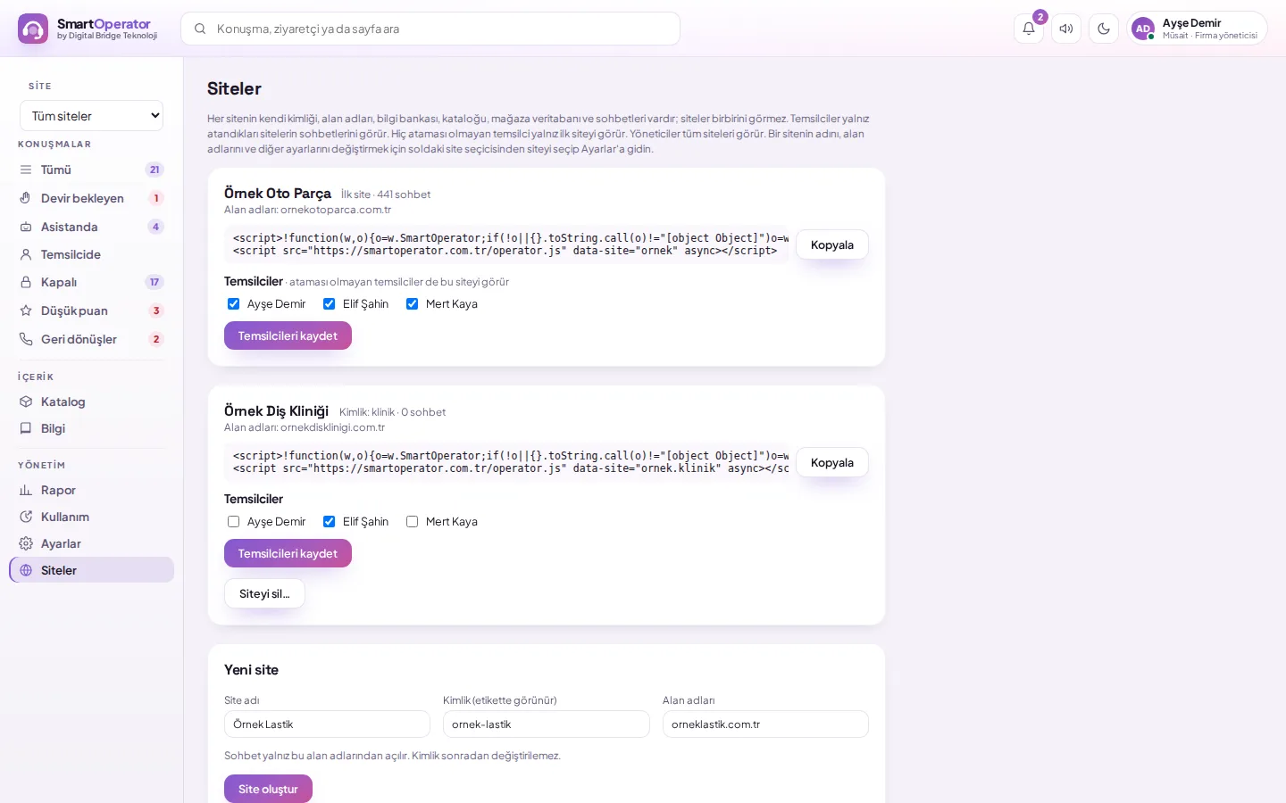Add your site and get the script tag (with demo data)