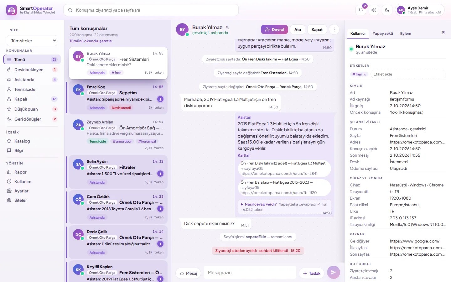 Taking over and returning conversations to the assistant (with demo data)