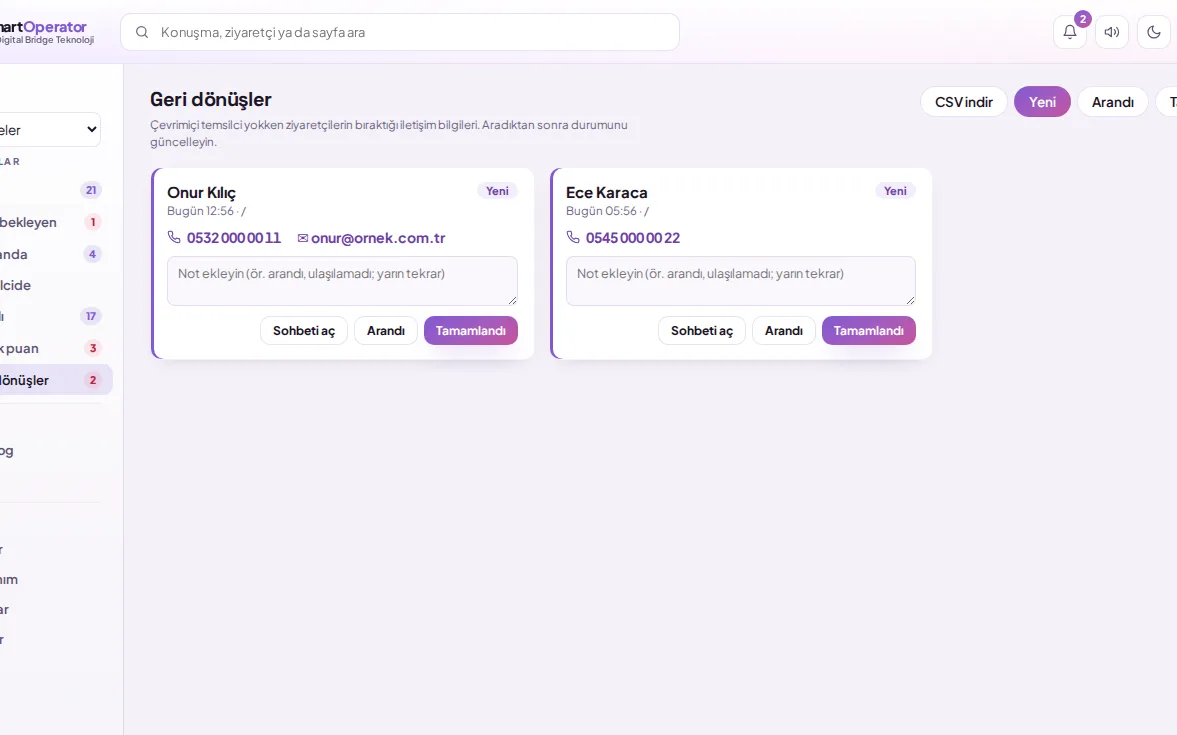 Processing callback requests (with demo data)