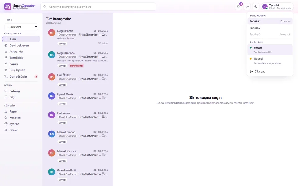 My Organisations menu (with demo data)
