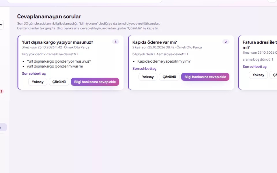 Unanswerable questions list and group buttons (with demo data)