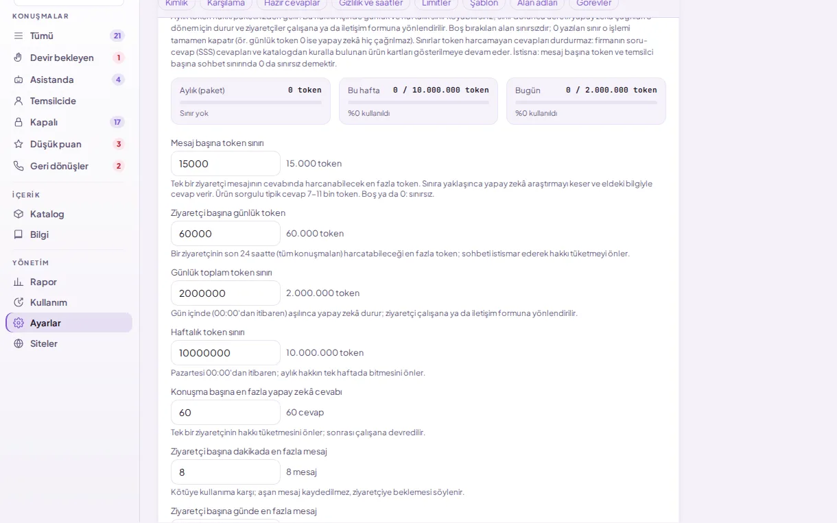 Token limits (with demo data)