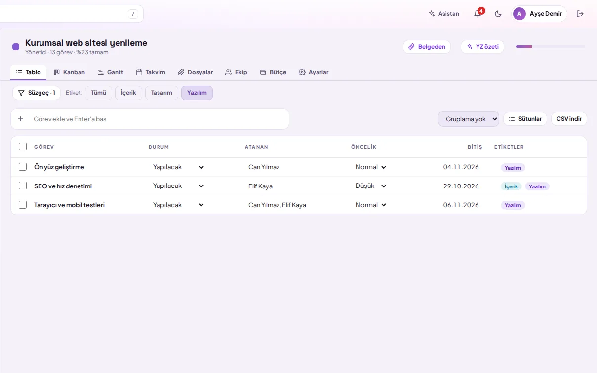 demo screen (with demo data)