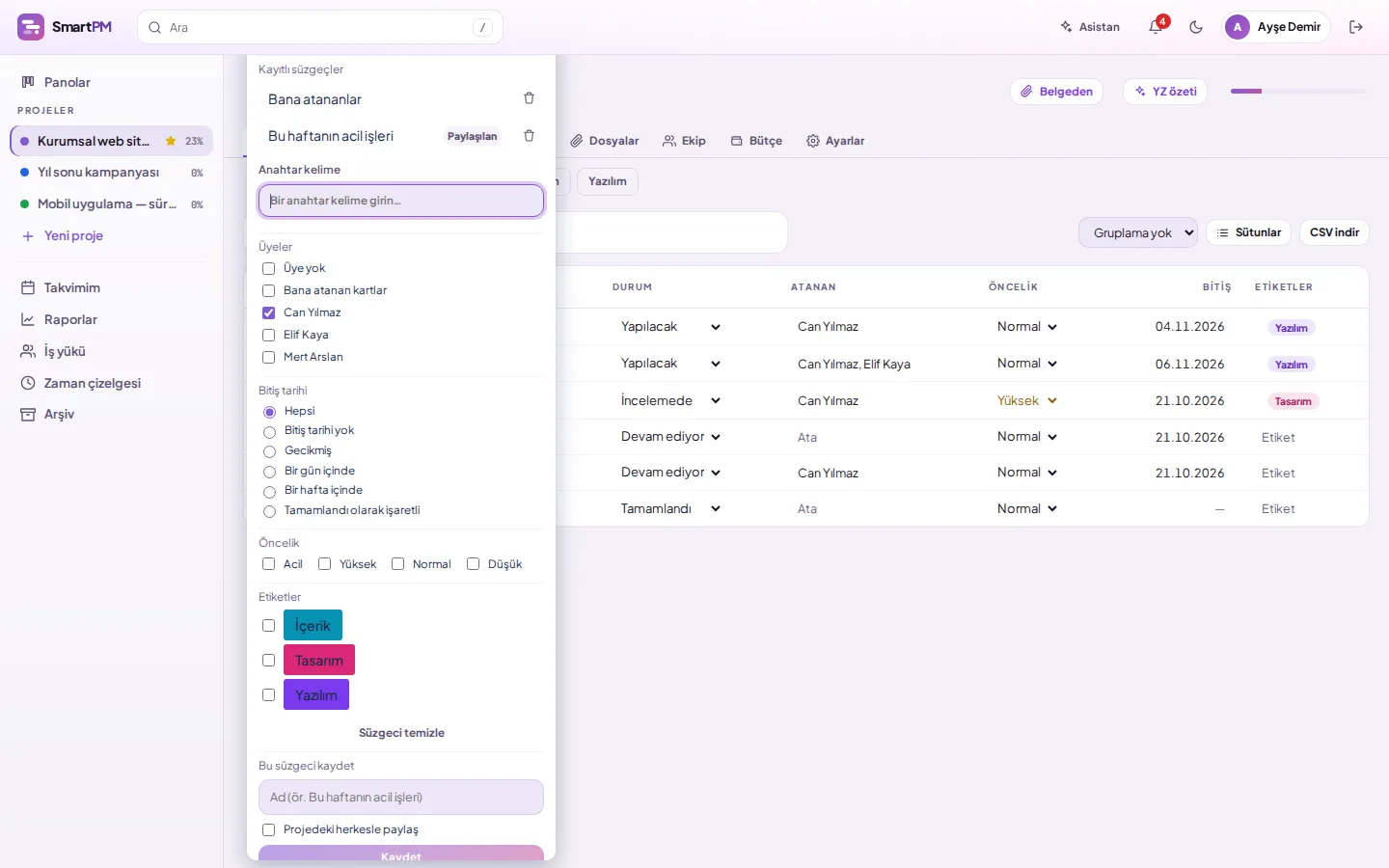 demo screen (with demo data)