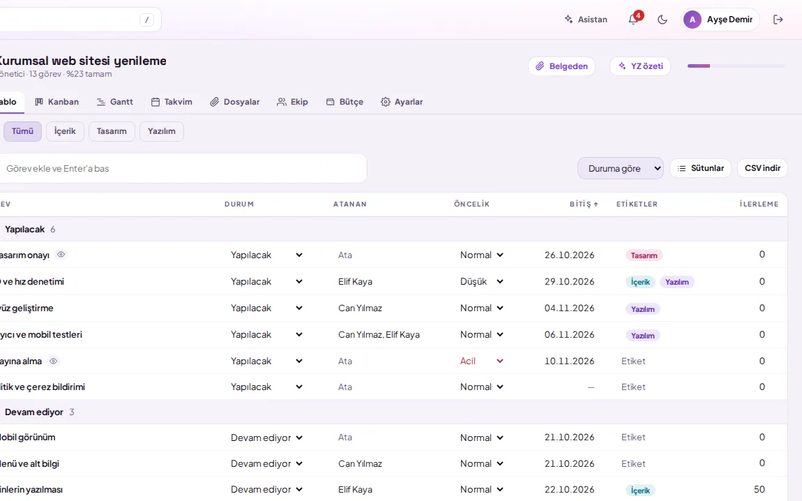 demo screen (with demo data)