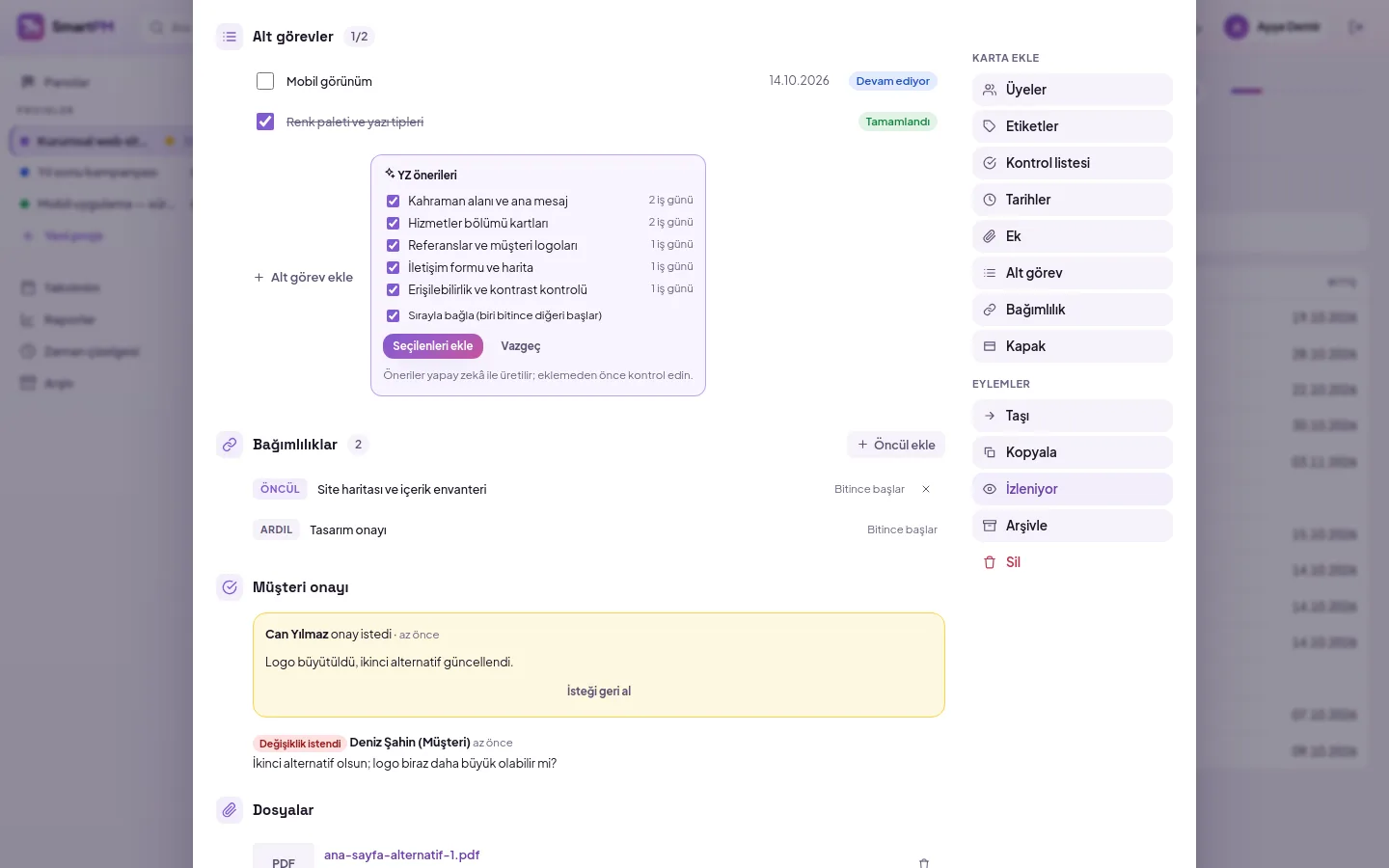 Subtasks suggested by AI in the task panel