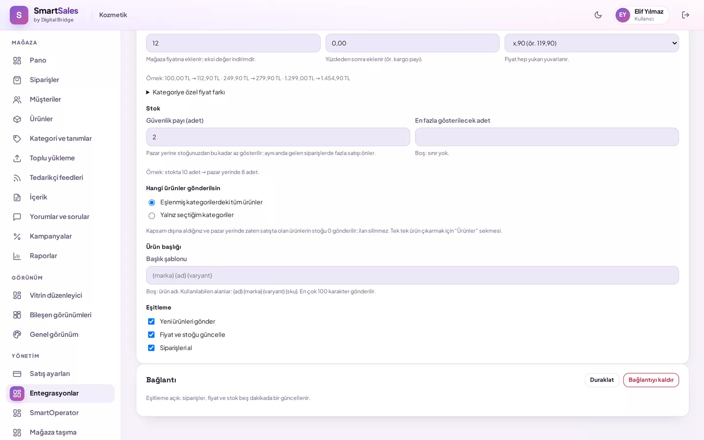 Product scope, title template, and sync directions in advanced mode