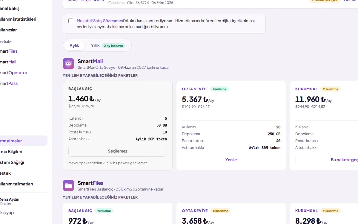 Purchases: product card, current plan and end date (with demo data)