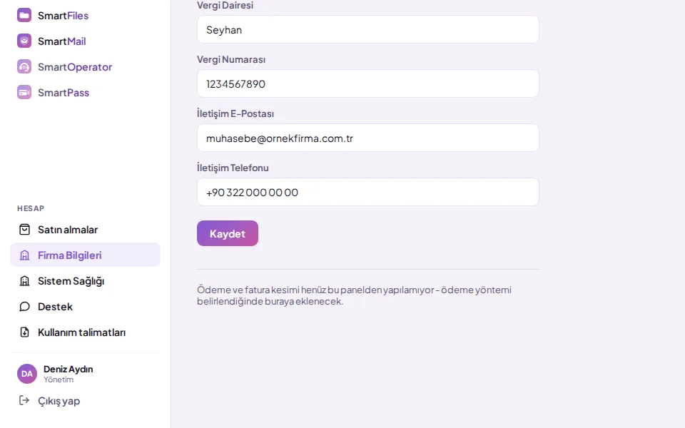 Company Details screen (with demo data)