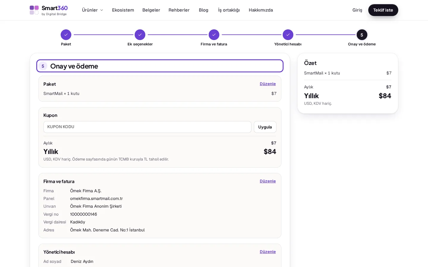 Buy step 5: Confirmation and payment (with demo data)