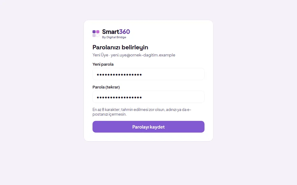 Password-setup screen (shown with demo data)