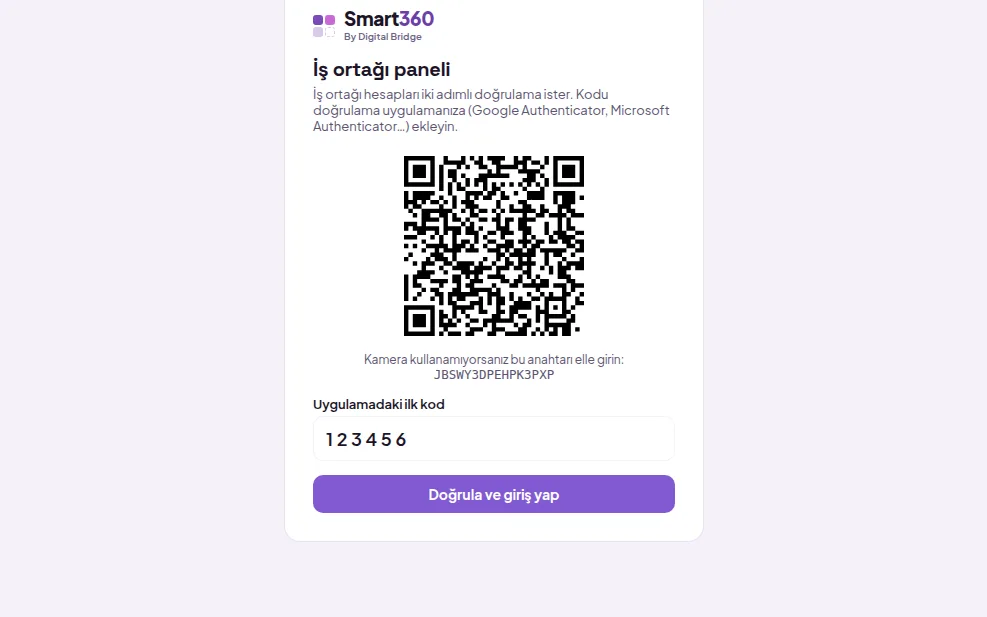 QR code and key for manual entry (with demo data)
